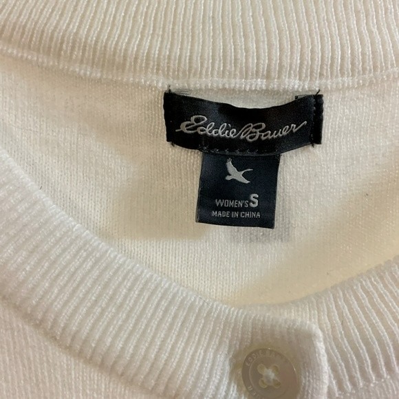 Eddie Bauer women’s small short sleeve white sweater lightweight button … - Picture 2 of 3